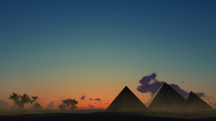 Pyramids Scene in the Desert 3D Rendering