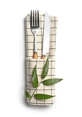 Beautiful table setting on white background