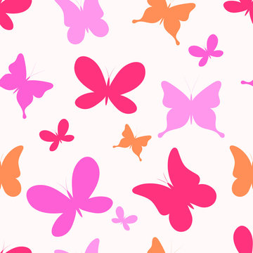 Colorful pink butterfly seamless background. Pink butterflies seamless pattern