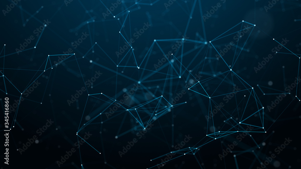 Fototapete Digital plexus of glowing lines and dots. Abstract background. 3D rendering. Network or connection. 3d rendering.