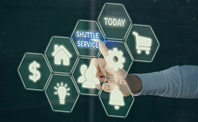 Conceptual hand writing showing Shuttle Service. Concept meaning vehicles like buses travel...