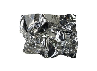 A piece of aluminum foil isolated on white background. Wrinkled aluminum foil.