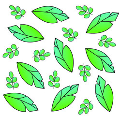 vector green leaves pattern isolated on white background. cartoon style. children cute illustration