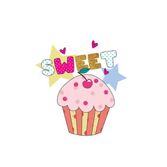 cake polka pattern gold glitter star heart fruit cherry green leaf text line girl tee illustration art vector 