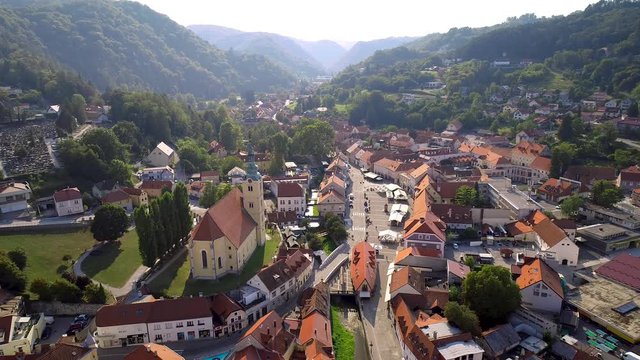 Town of Samobor at sunset aerial view, Prigorje region of Croatia.