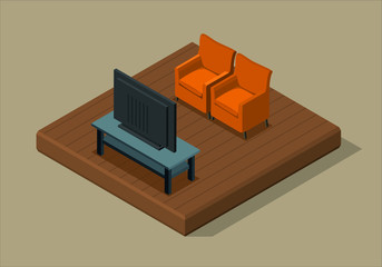 isometric interior design of living room.