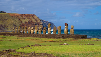 Moais on Ahu Tongariki, Easter Island, Chile