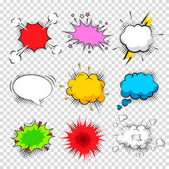 Vector set of blank or empty comic sound effects. Cartoon comics speech bubbles for different phrases.