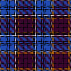 traditional scotland clan tartan ornament repeatable pattern, regular plain colors, blue and violet main colors, editable vector illustration