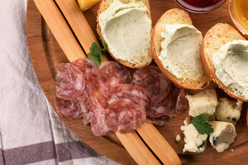 sliced sausage on the background