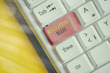 Text sign showing Regulations Rules. Business photo text Standard Statement Procedure govern to...