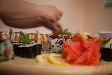 japanese food sushi  close up,  making a food styling