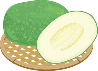 The illustration of the wax gourd on the basket.