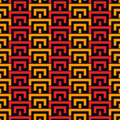 Geometric seamless pattern. Geo print. Arcs, brackets motif. Oriental ornamental background. Ancient mosaic wallpaper