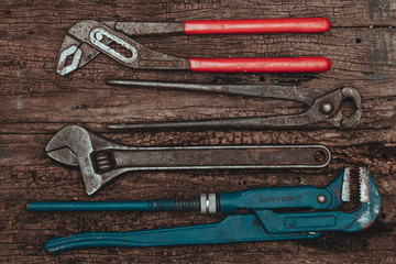 Parrot peak, pincers, wrench,  and pipe wrench.