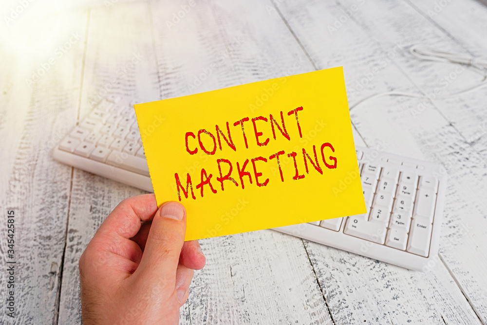Poster conceptual hand writing showing content marketing. concept meaning involves the creation and sharing
