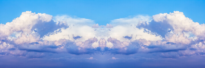 Beautiful dramatic clouds with blue sky background. Nature weather, panoramic cloud and sky background