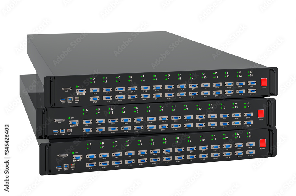 Poster kvm switch blades, 3d rendering