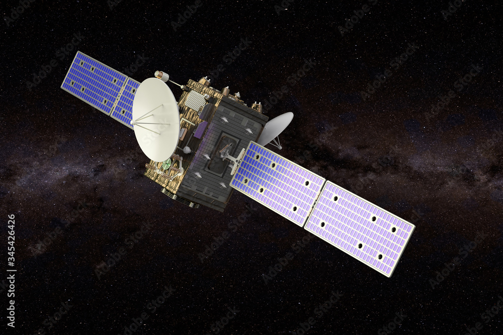 Poster interstellar probe in the space, 3d rendering