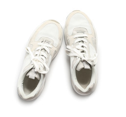 Pair of sport shoes on white background