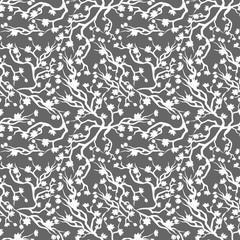 elegant monochrome seamless pattern with flowers on the branches