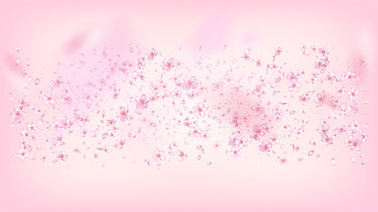 Nice Sakura Blossom Isolated Vector. Summer Falling 3d Petals Wedding Frame. Japanese Oriental Flowers Illustration. Valentine, Mother's Day Pastel Nice Sakura Blossom Isolated on Rose