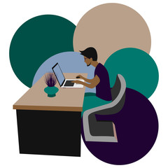 clorful illustration of a young man sitting at the laptop
