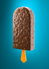 Tasty Chocolate ice cream isolated on blue background