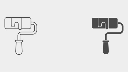 Paint roller outline and filled vector icon sign symbol