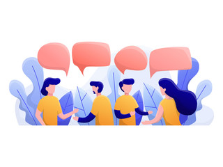 people talk to each other, discuss social network, businessmen chat with dialog speech bubbles, vector illustration, flat style, gradient.