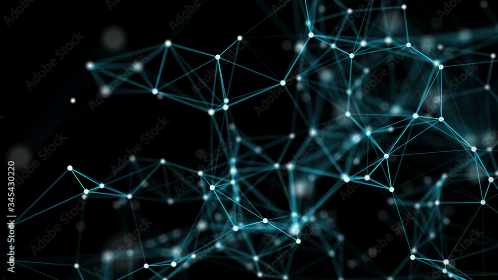 Aufkleber Network connection structure.Low poly shape with connecting dots and lines on dark background.3d rendering Big data visualization.
