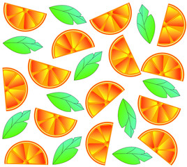 vector green leaves with orange slices pattern isolated on white background. botanical frame template