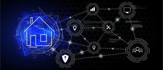 Internet of things (IoT) and networking concept for connected devices. Spider web of network connections with on a futuristic blue background