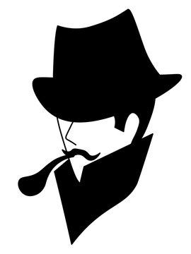 recommend clip art: Silhouette of vintage man in hat with tobacco pipe