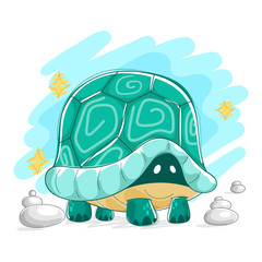 Illustration of shy turtle with stars