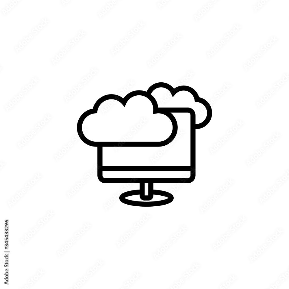 Poster computing cloud vector icon in linear, outline icon isolated on white background