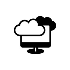 Computing cloud vector icon in black solid flat design icon isolated on white background