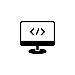Computing code vector icon in black solid flat design icon isolated on white background