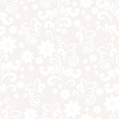 Floral pattern. Vintage wallpaper in the Baroque style. Seamless vector background. White and grey ornament for fabric, wallpaper, packaging. Ornate Damask flower ornament