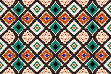 Ikat geometric folklore ornament with diamonds. Tribal ethnic vector texture. Seamless striped pattern in Aztec style. Folk embroidery. Indian, Scandinavian, Gypsy, Mexican, African rug.