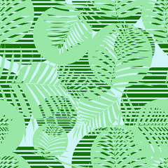 Palm Leaves And Circles Pattern Seamless