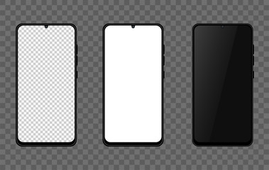 Realistic smartphone white, black and blank screen isolated on a transparent background. Vector EPS 10