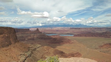 Potash Ponds and the La Sal mountains in the distance at Dead Horse Point, Utah