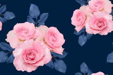 Seamless pattern pink Rose vintage abstract background. Watercolor illustration hand drawn.