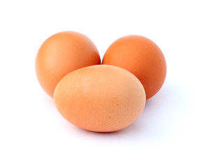 Three eggs isolated on a white background. Healthy food. Fresh eggs