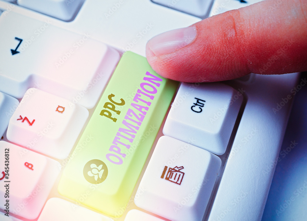 Poster word writing text ppc optimization. business photo showcasing enhancement of search engine platform 