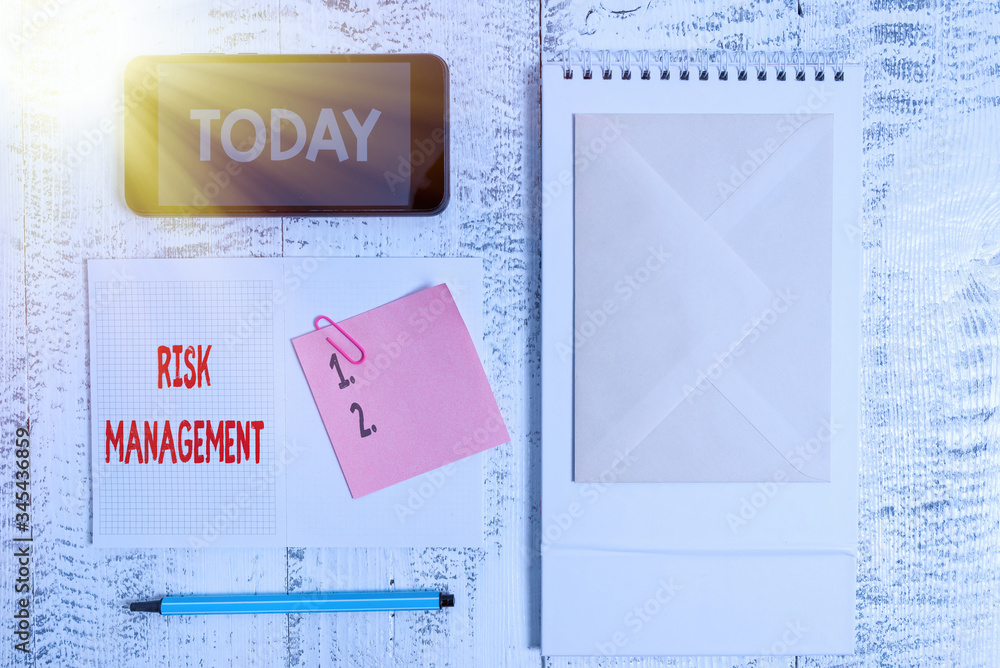 Poster conceptual hand writing showing risk management. concept meaning evaluation of financial hazards or 