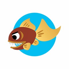 Illustration of Wild Fish Showed Sharp Teeth Cartoon, Cute Funny Character, Flat Design