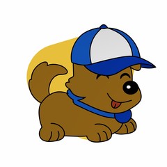 Illustration of Dog Takes out his Tongue and Wears a Blue Hat Cartoon, Cute Funny Character, Flat Design