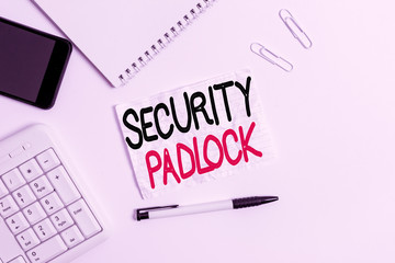 Word writing text Security Padlock. Business photo showcasing hardened steel body and double...